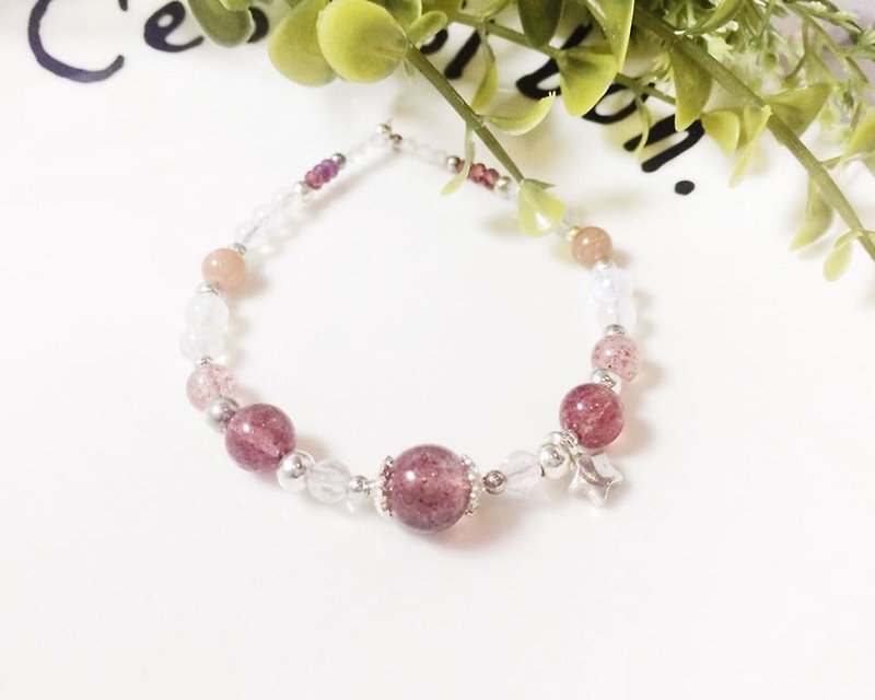 MH sterling silver natural stone custom series _ love magic _ strawberry crystal - Bracelets - Gemstone Pink
