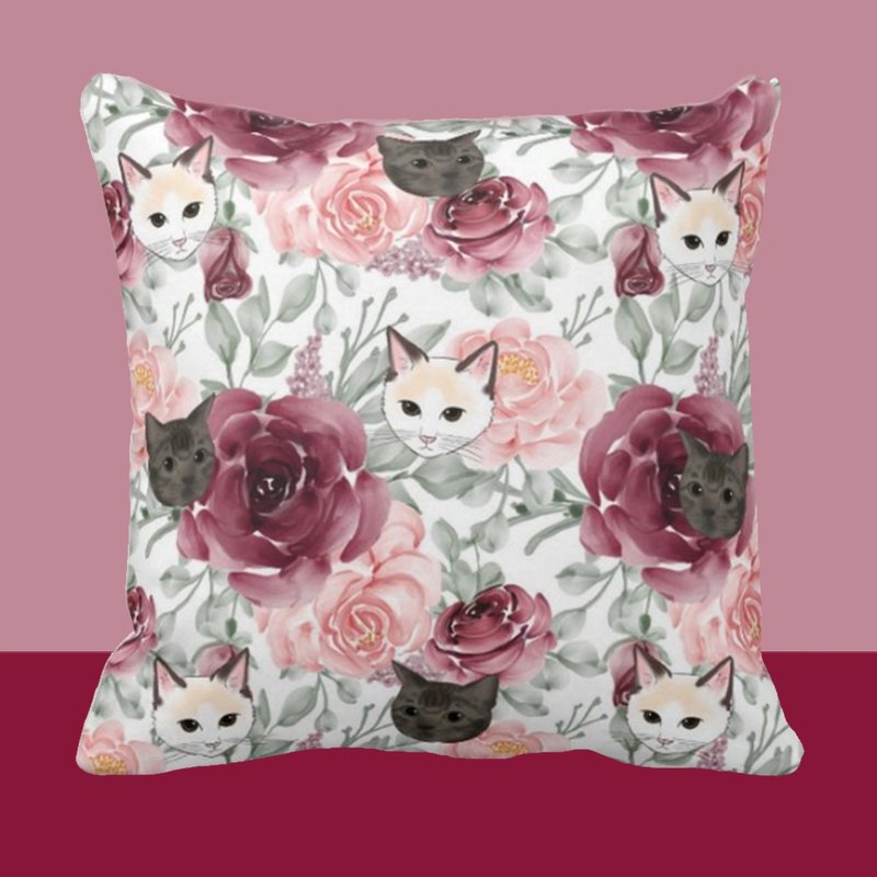 【情侶禮物】客製化寵物肖像抱枕-春日Floral Pet 貓狗毛孩禮物 - 枕頭/抱枕 - 聚酯纖維 粉紅色