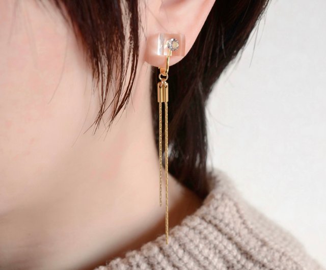 DOUBLE CHAIN CLIP EARRING-