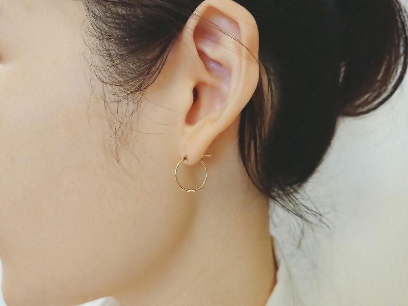 K18 Skin Jewelry - 18K Solid Yellow Gold  Delicate Tubular Hoop Earrings - 15mm - Earrings & Clip-ons - Precious Metals Gold