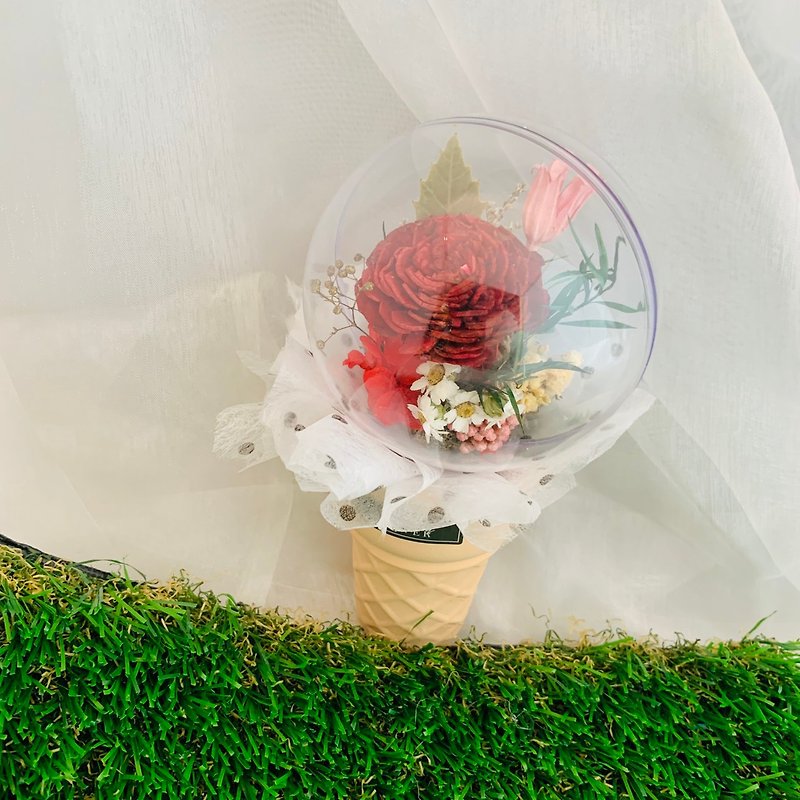 赤い鉢植えのアイスクリームの装飾品日本の装飾写真拡散した花乾いた花は枯れていません - ドライフラワー・ブーケ - 寄せ植え・花 レッド