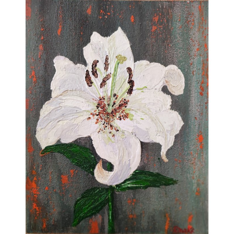 Lily Flowers Original Art Frame Painting Impasto Textured Surfase By RinaArtSK - ตกแต่งผนัง - วัสดุอื่นๆ หลากหลายสี