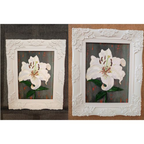 ユリの花のオリジナルアートフレーム絵画インパストテクスチャ表面