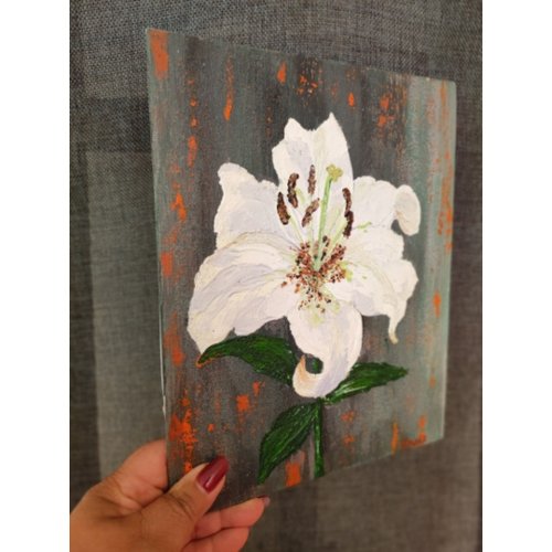 ユリの花のオリジナルアートフレーム絵画インパストテクスチャ表面