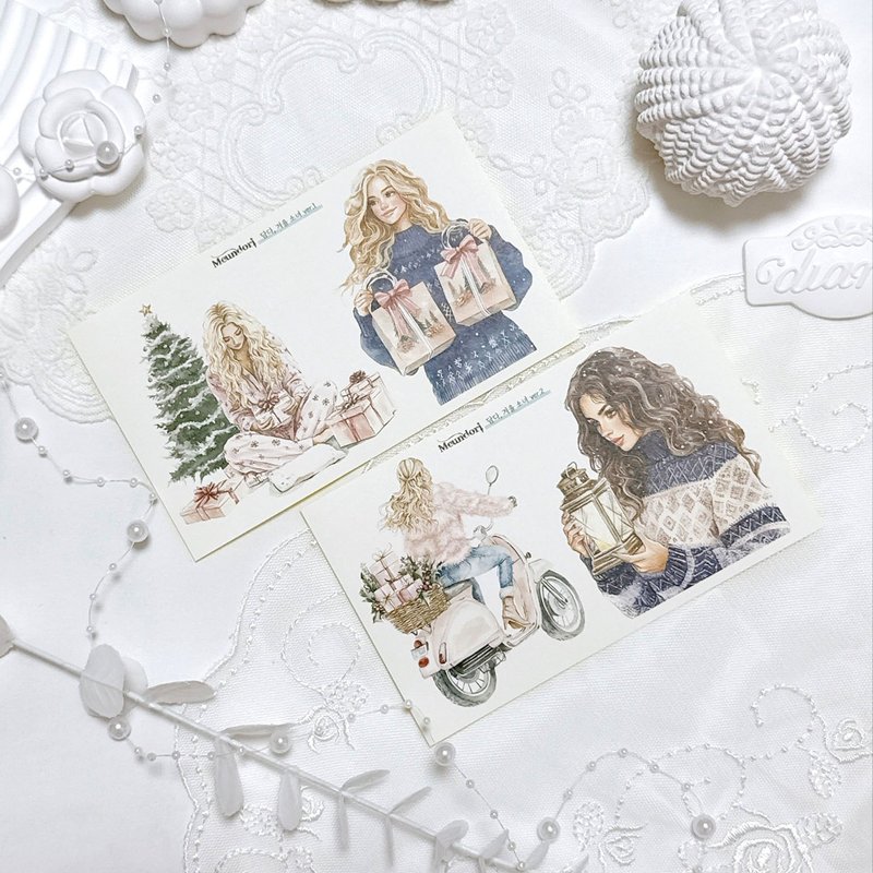 Full of winter - girl paper sticker - 貼紙 - 紙 