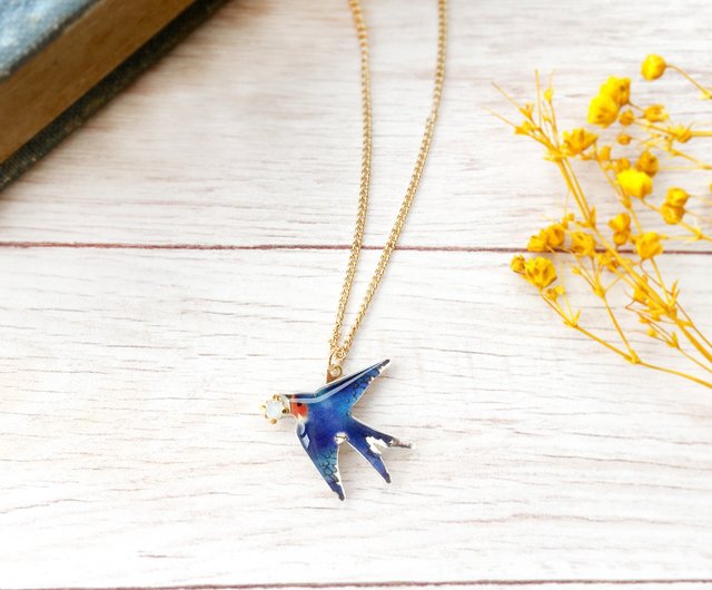 swallow necklace つばめネックレス 青い鳥 春 - ショップ Little brilliant days 紅茶とフルーツの雑貨店  ネックレス - Pinkoi