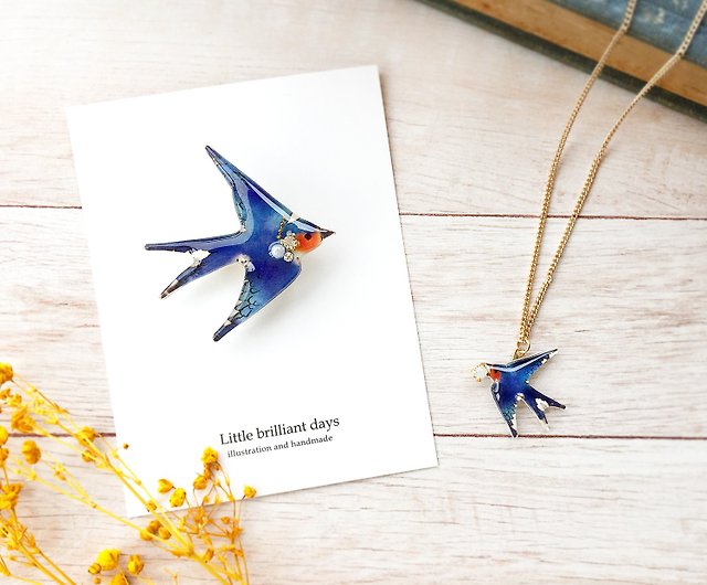 swallow necklace つばめネックレス 青い鳥 春 - ショップ Little