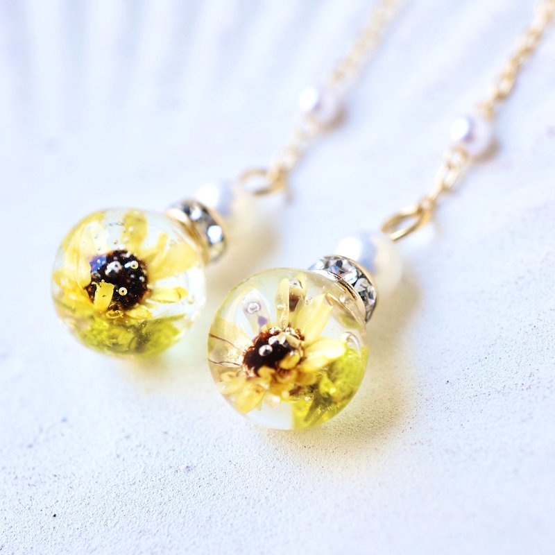 小さなひまわりjewelryセット/Long type - 耳環/耳夾/耳骨夾 - 植物．花 黃色