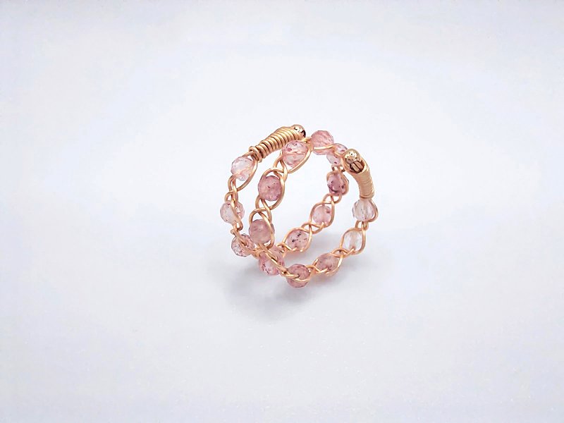 Braided系列 | 草莓晶、金色、金屬編織、可調圍戒指 - 戒指 - 水晶 粉紅色