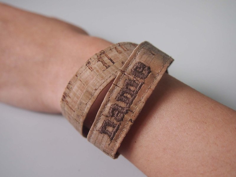Personalized Name Cork Ribbon Bracelet Strap Custom made  - สร้อยข้อมือ - ไม้ สีนำ้ตาล