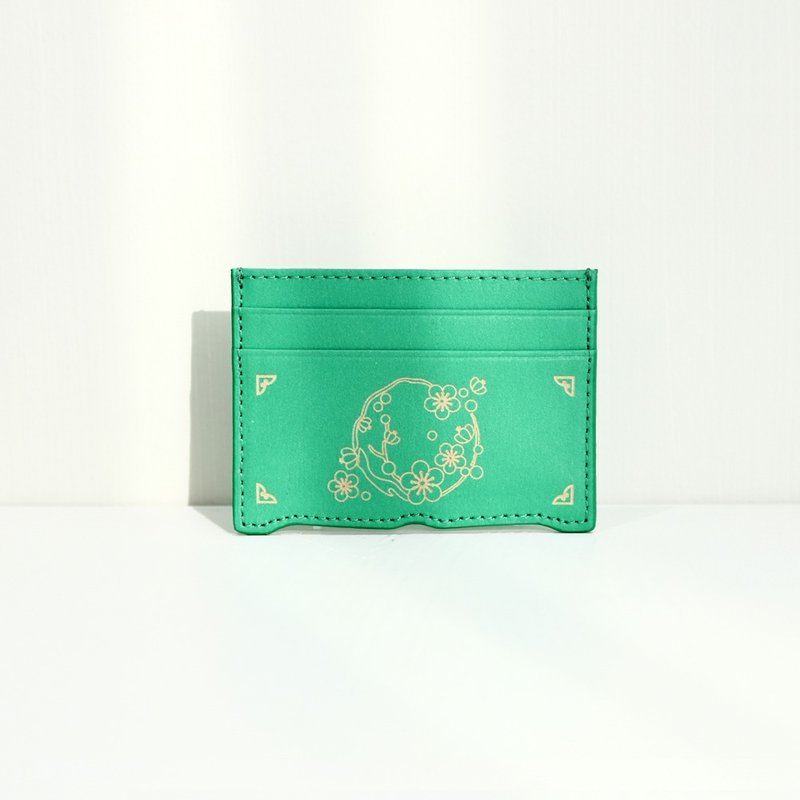 Vegan eco-friendly Hanji Leather Plum Blossom Card Wallet Green - 錢包/皮夾/長短夾 - 環保材質 