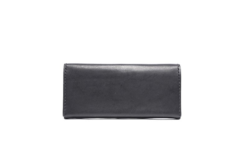 Shika 夕卡革物 - 義大利植鞣牛皮//薄型長夾（黑色） - 長短皮夾/錢包 - 真皮 黑色