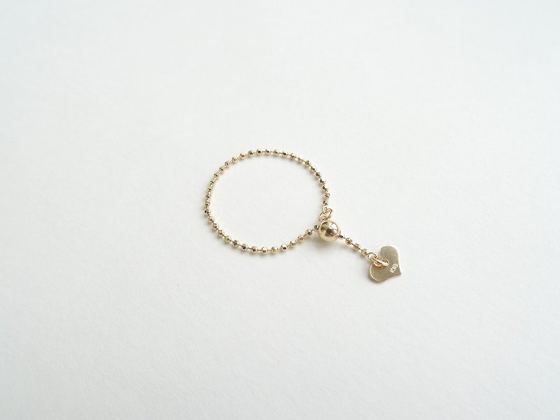 日本 18K 金裸感切面珠可調整式鍊戒多層次戒指 / 迷你愛心吊牌 - 戒指 - 貴金屬 金色