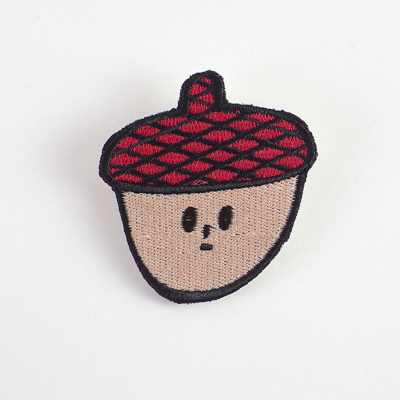 Embroidered Pin / Pinecone - Brooches - Thread Brown