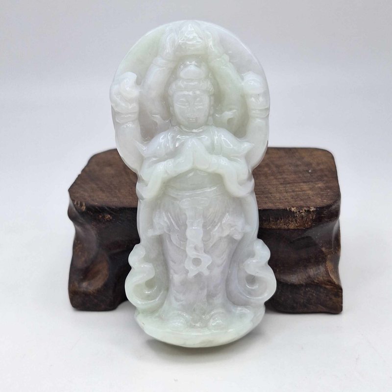 Warm Thousand-Hand Guanyin Pendant|Natural Burmese Jade Grade A Jadeite - สร้อยคอ - หยก 