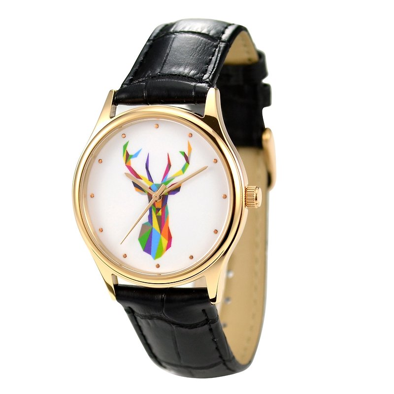 Illustrator red deer Watch Rose Gold I Unisex I Free shipping worldwide - นาฬิกาผู้หญิง - โลหะ สีกากี