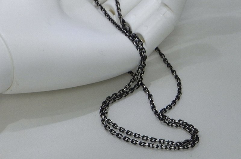 sterling silver 925 chain oxidized sulfured matte 70cm - สร้อยคอ - เงิน สีเงิน