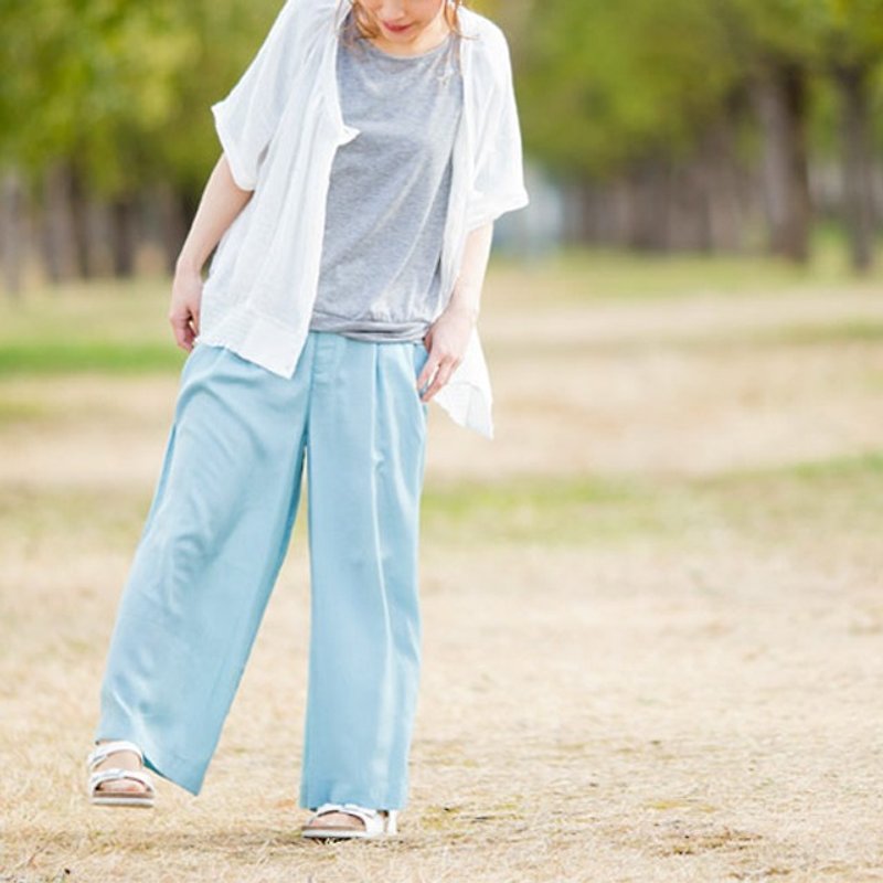 ☆ Palette ☆ 彡 cupra mixed thick wide pants - กางเกงขายาว - เส้นใยสังเคราะห์ สีน้ำเงิน