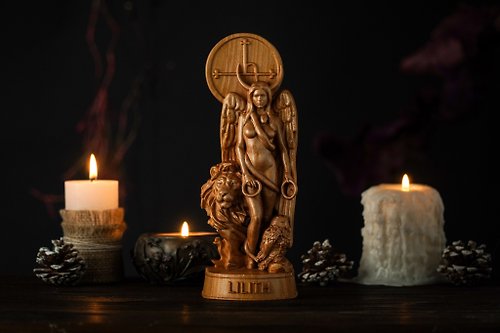 NorthMyth Lilith wicca goddess, Inanna, Astaroth statue, pagan wooden statue,wicca goddess