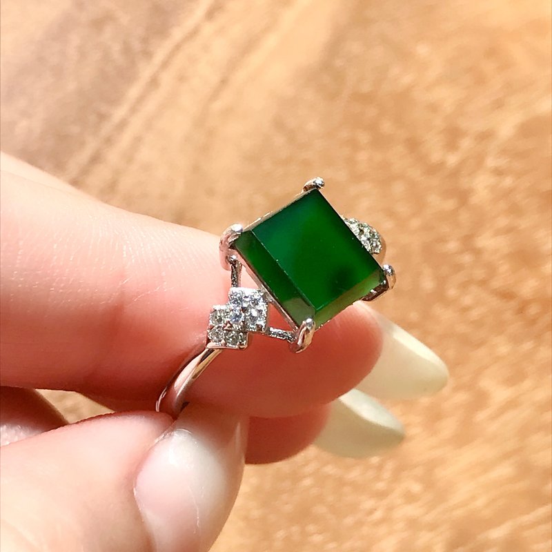 Bingzhong Laokeng green jadeite ring 925 sterling silver | natural grade A jadeite | gift - General Rings - Jade Green