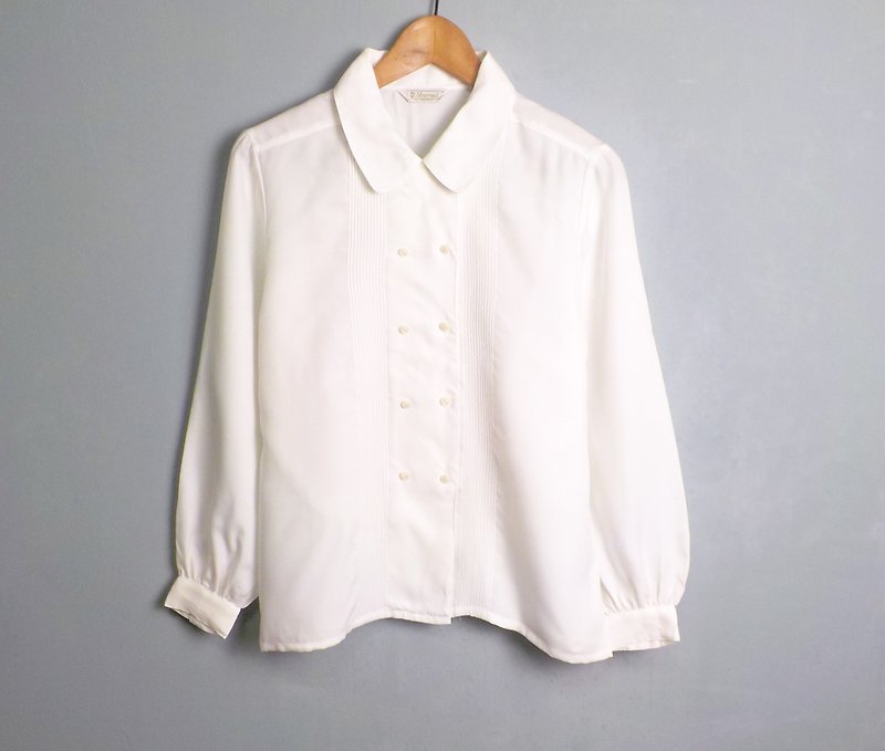 FOAK古著 /白系/百摺雙排釦白襯衫 - 恤衫 - 其他材質 
