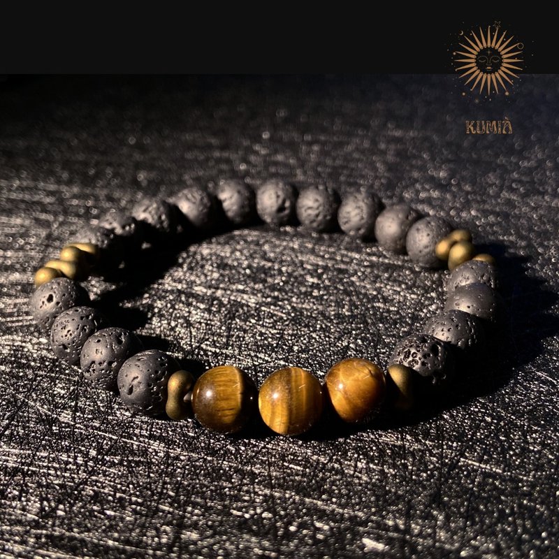 【Heart of Drakness】Tigerite & Basalt Lava Stone Unisex Bracelet - สร้อยข้อมือ - คริสตัล 