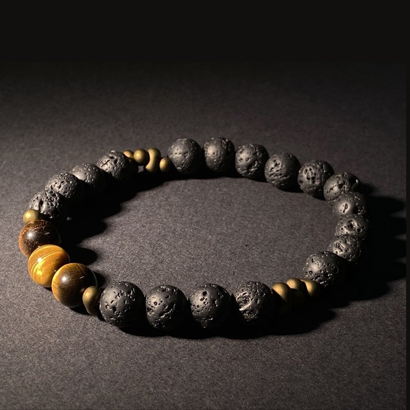 【闇の心】虎目石・溶岩石・腕飾。効率性・楽観主義・独自性 - ブレスレット - クリスタル 