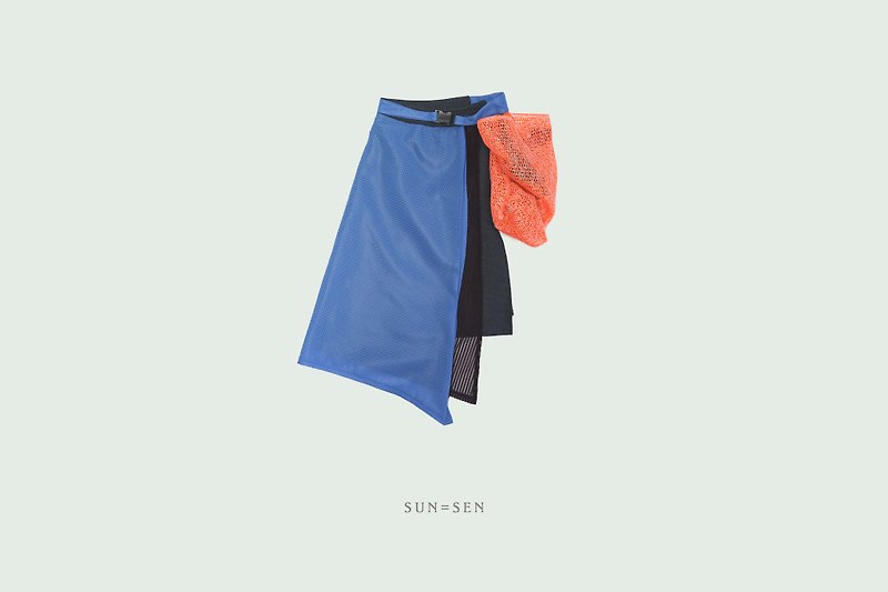 ALWAYS WITH BAGS 拼布半邊裙 - 裙子/長裙 - 聚酯纖維 藍色
