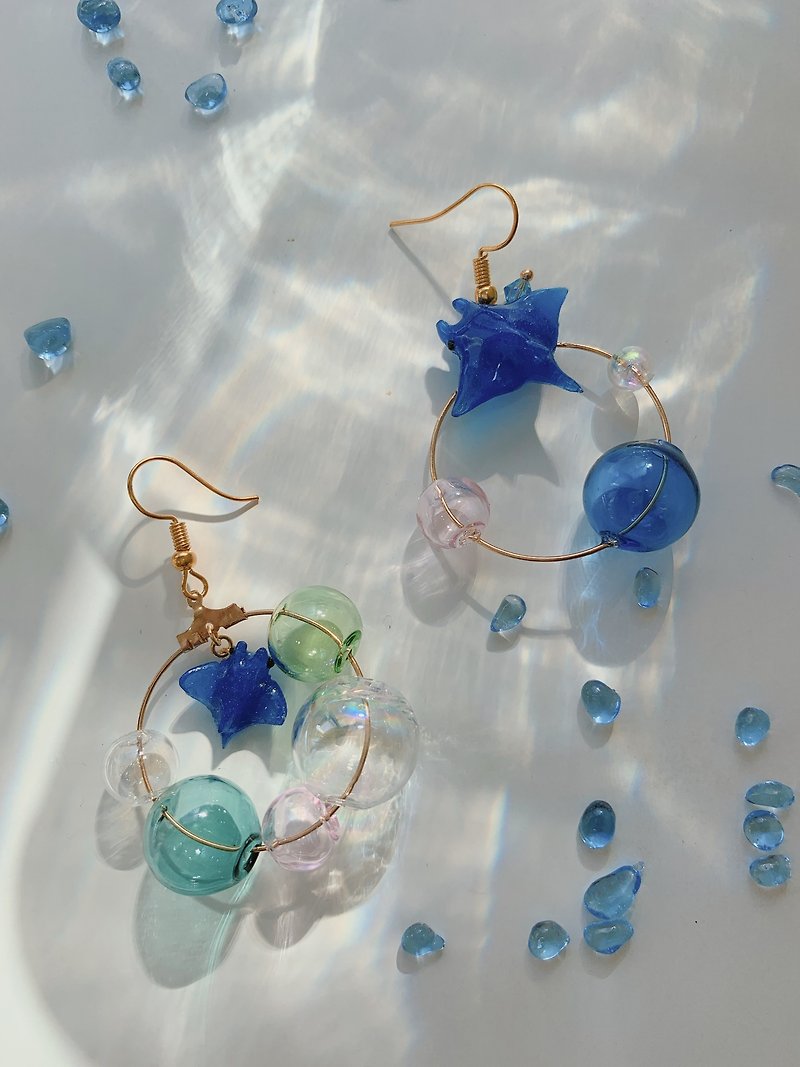 【The Sea at the End of Summer】 - Earrings & Clip-ons - Glass Blue
