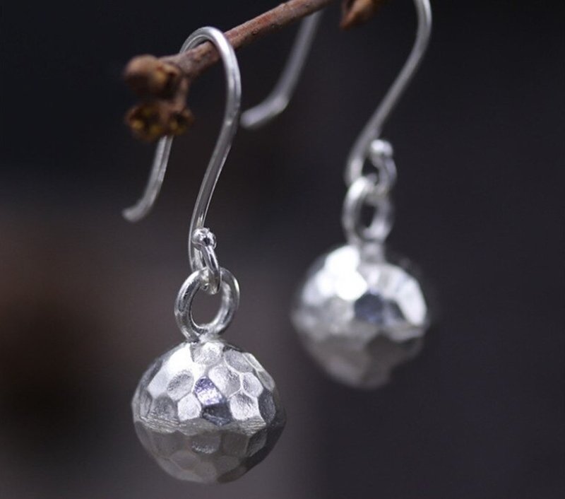 Real 925 Sterling Silver Designer Uneven Lunar Surface Balls Earrings Women - ต่างหู - เงินแท้ สีเงิน