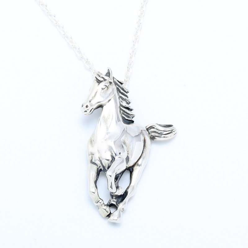 Horse gallop Horse s925 sterling silver necklace Valentine's Day gift - สร้อยคอ - เงินแท้ สีเงิน