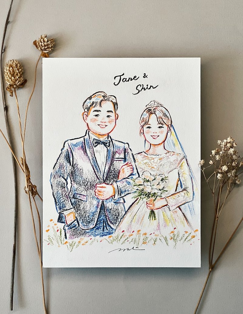 Wedding dress-like painting (with frame) | Customized gift/hand-painted/wedding/Q version - Wedding Invitations - Paper 