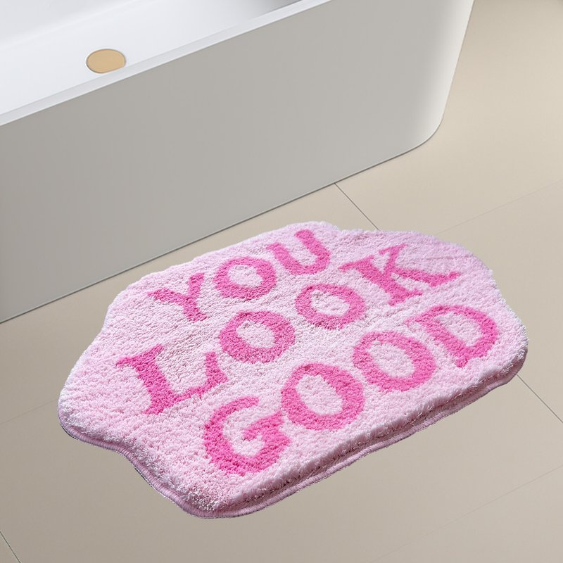 Pink YOU LOOK GOOD Tufted Bath Rug Absorbent Non-slip Floor Mat Rug for Barhroom - พรมปูพื้น - เส้นใยสังเคราะห์ สึชมพู