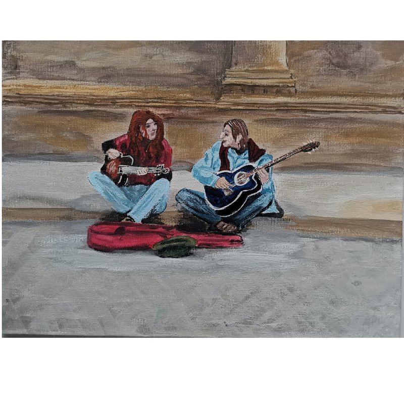 Street Musicians Guitar Players Original Art Unique Wall Decor By RinaArtSK - Wall Décor - Other Materials Multicolor