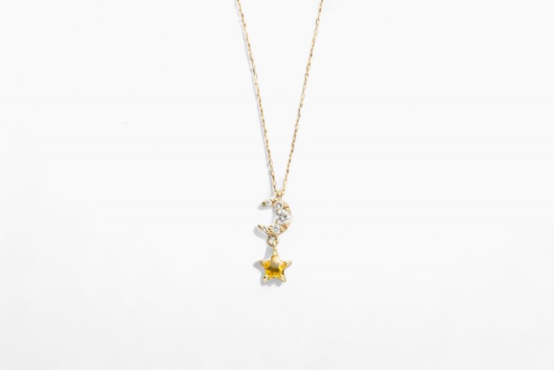 K10 Yellow Sapphire Star Cut Diamond Necklace - สร้อยคอ - เครื่องเพชรพลอย สีเหลือง