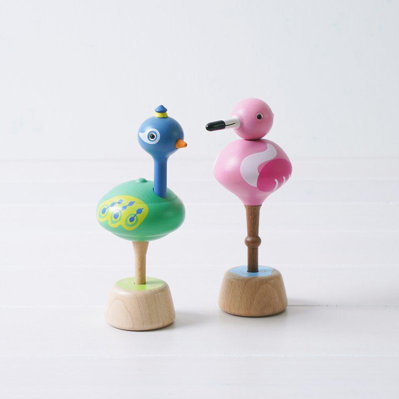 【Flamingo / Peacock】Spinning Top Set | Wooderful life - Board Games & Toys - Wood Multicolor