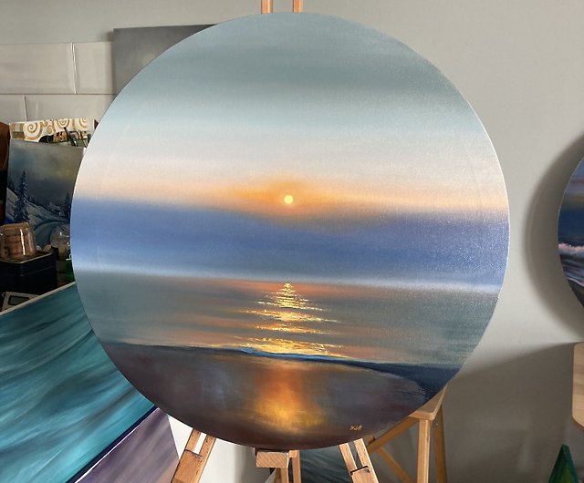 Original Sunrise Ocean Oil Painting, Round Canvas Painting, Original Canvas  Art - Shop Yackunaite_Art Wall Décor - Pinkoi
