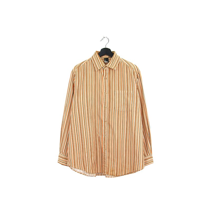 Back to Green Corduroy Shirt Stripe Orange Coffee Vintage - Men's Shirts - Cotton & Hemp 