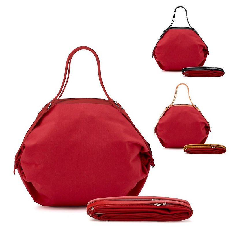 【POPCORN】義大利空氣折疊包/素面三用側肩包/烈焰紅 預購 - 側背包/斜孭袋 - 防水材質 紅色