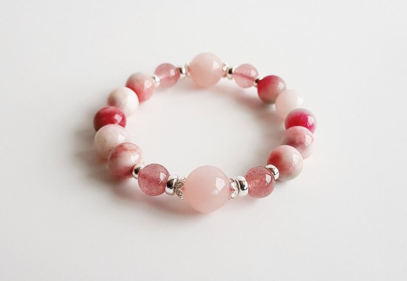 [Gemstone Collection] Peach Peach Natural Ocher Peach Blossom Jade Strawberry Crystals 925 Sterling Silver Beads • Bracelets - Bracelets - Gemstone Pink