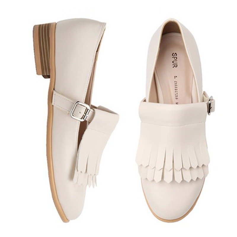SPUR FRINGE MARY JANES FLAT JS7029 IVORY - Women's Oxford Shoes - Other Materials White