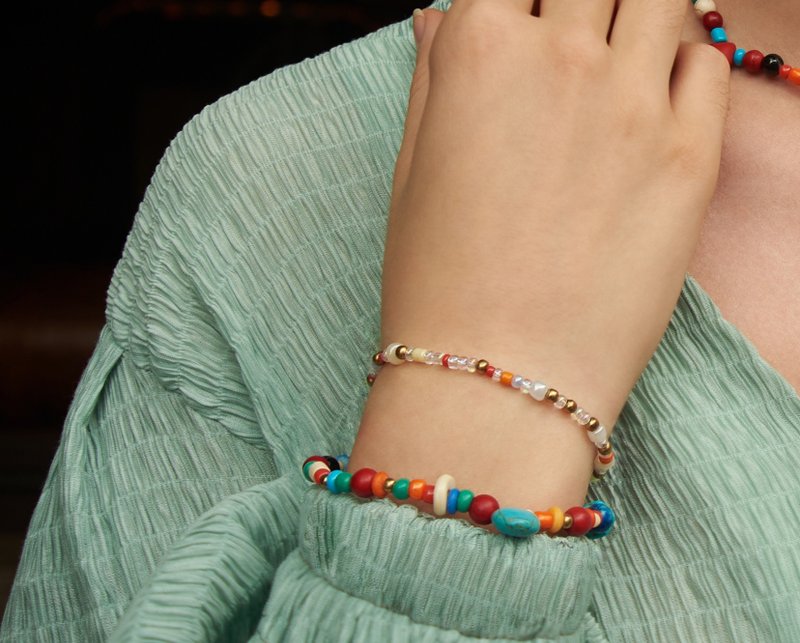 Rainbow Collection * Bracelet of 2 - Bead Bracelet in Sunny Side (CRN07) - 手鍊/手環 - 石頭 多色