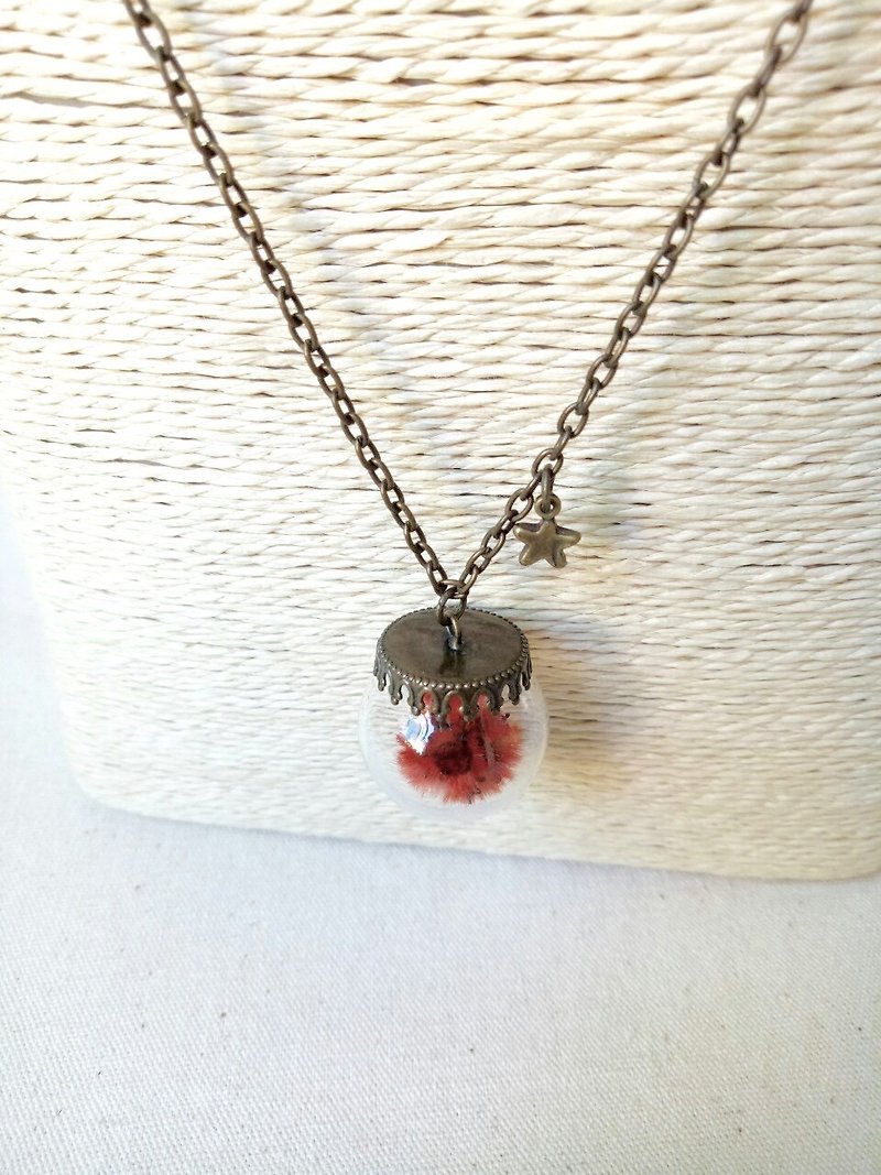 Tiger Eye Flower Glass Ball Necklace - Necklaces - Glass Red
