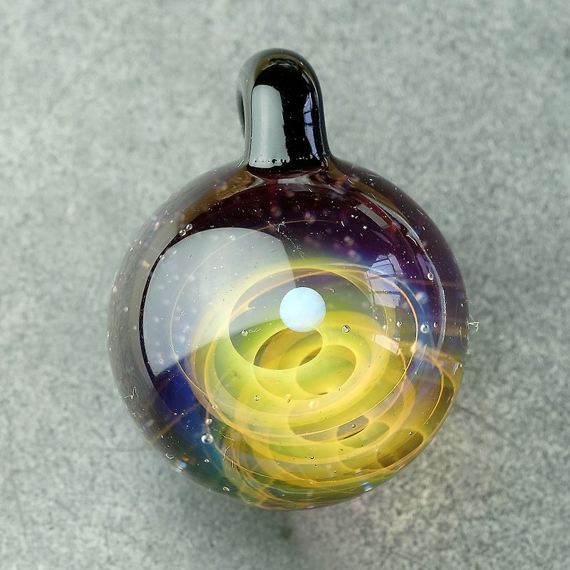 Universe Planets Space Handmade Lampwork Glass Pendant - Necklaces - Glass Orange