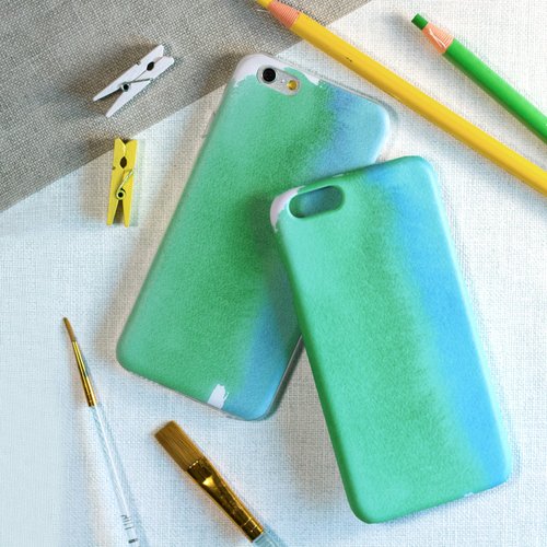 靜止瞬間 水藍綠淡彩渲染//原創手機殼- iPhone, Samsung, oppo