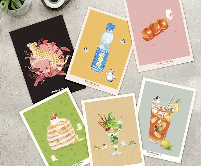食べ物 動物イラストポストカードセット 初撮り ゆず描き下ろしクッキング ショップ Yuz Draw Cooking カード はがき Pinkoi