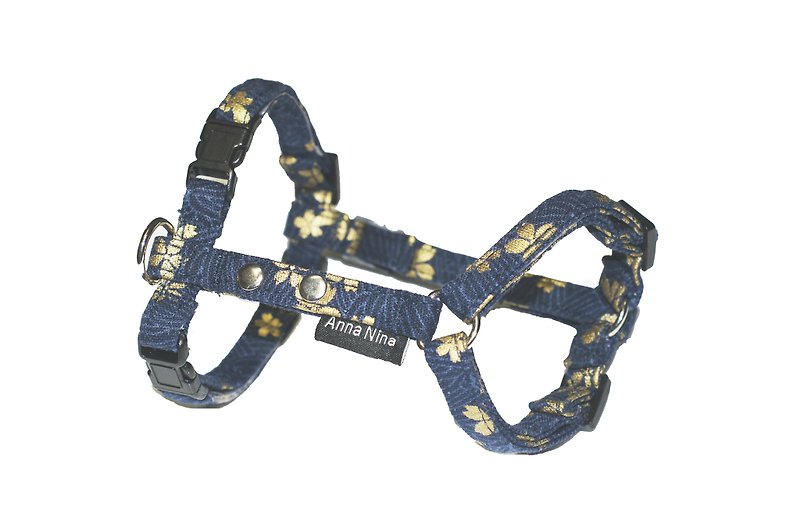 [AnnaNina] pet chest strap dog H-type chest straps love cherry blossom blue - Collars & Leashes - Cotton & Hemp 