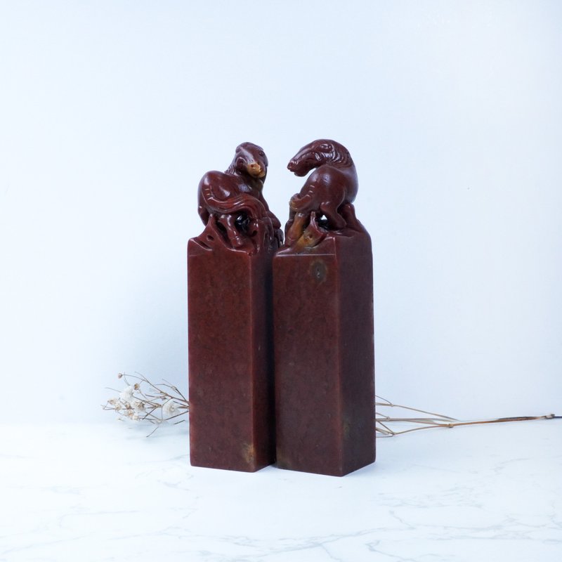 客製化手工印章-|馬鈕老撾石對章-3x3CM|送禮手工篆刻印章 - 印章/印台 - 石頭 