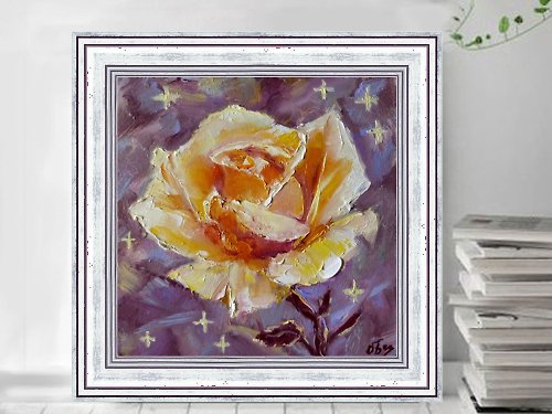 用玫瑰绘画 - 黄色いバラの油絵 - オリジナルアートワーク - 小さな花 