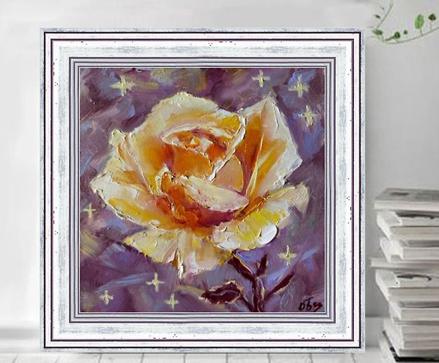 用玫瑰绘画 - 黄色いバラの油絵 - オリジナルアートワーク - 小さな花